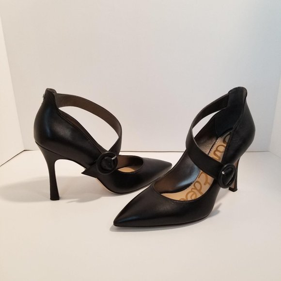 Sam Edelman Shoes - Sam Edelman Black Leather Heels Size 8 Adjustable Strap